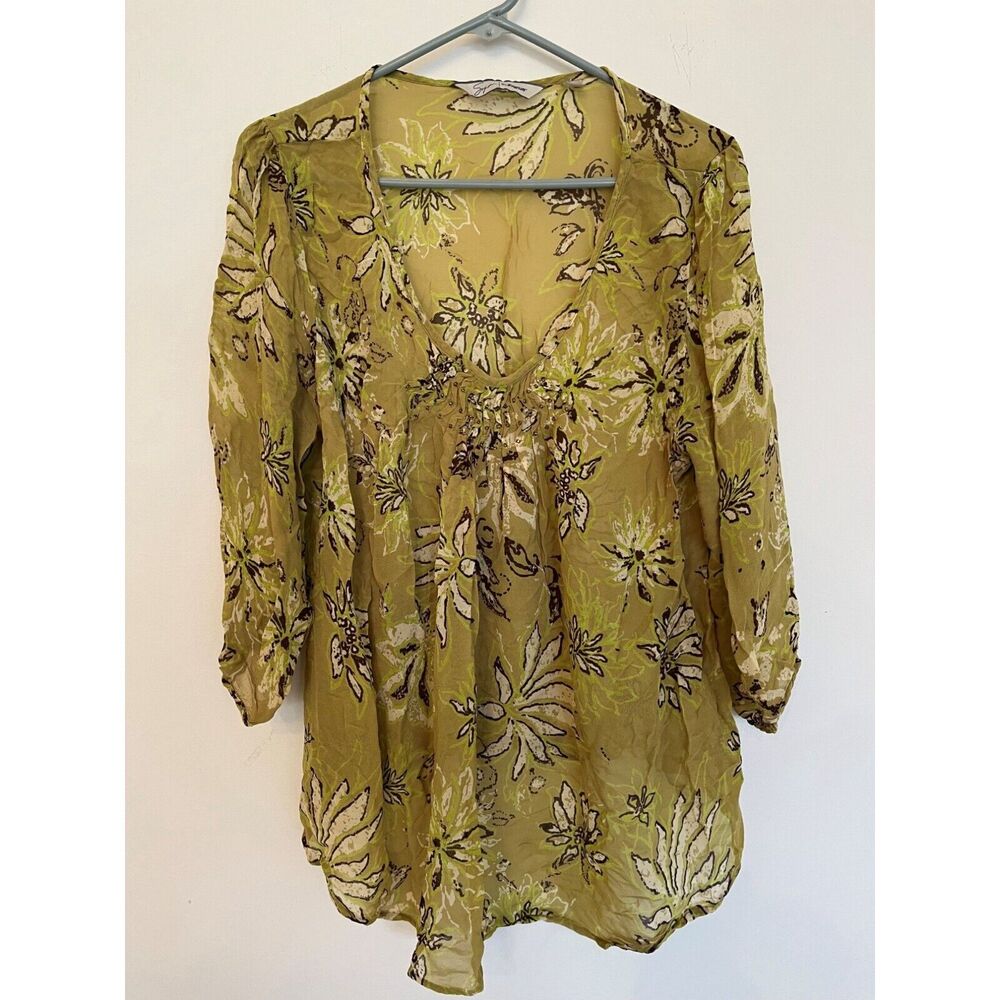 Soft by Avenue Women's Sheer Pale Green Floral Top w/Sequins - 18/20